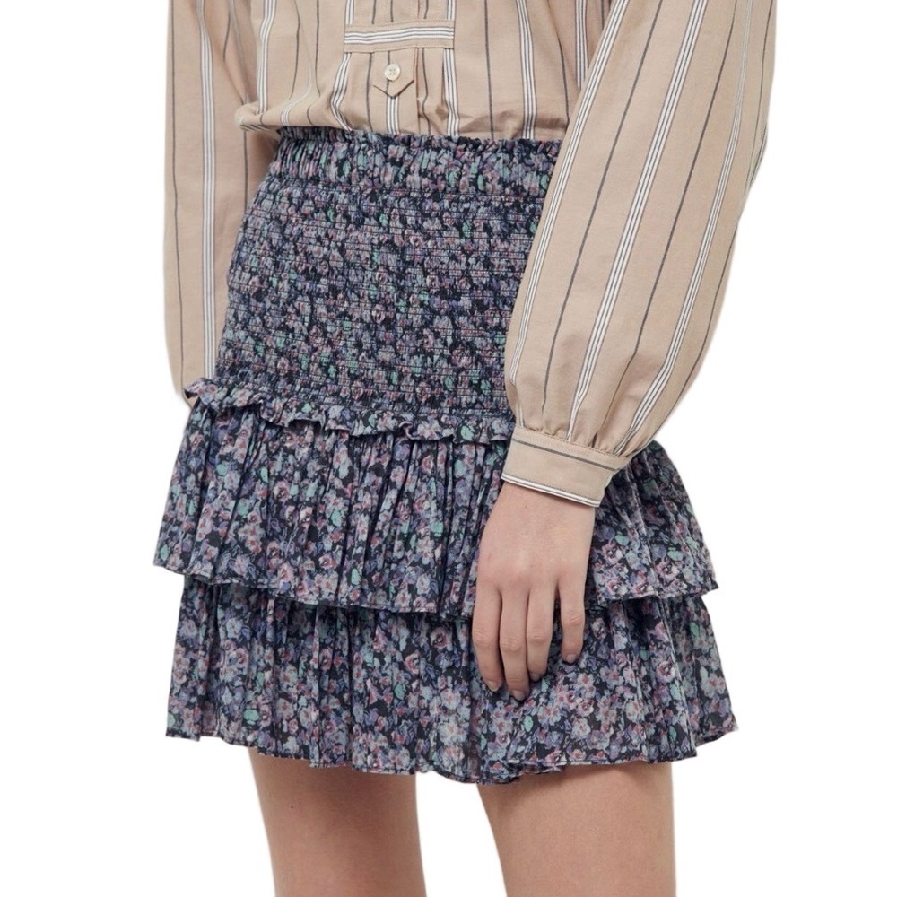 Isabel Marant รtoile Naomi Smocked Floral Tiered Cotton Mini Skirt